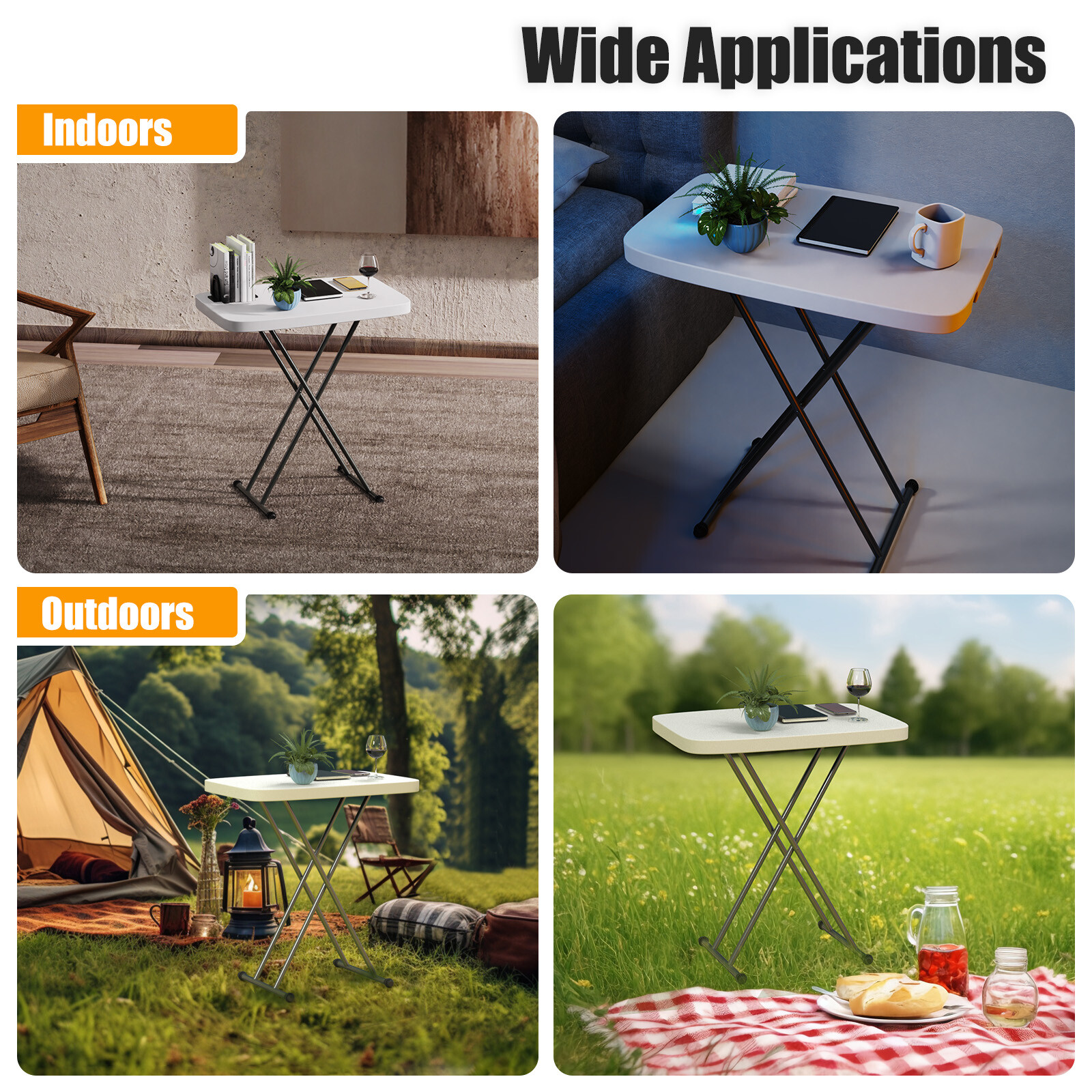 Folding Adjustable Height Table 30x20 Top Laptop Writing Art Crafts Tv Dinner US