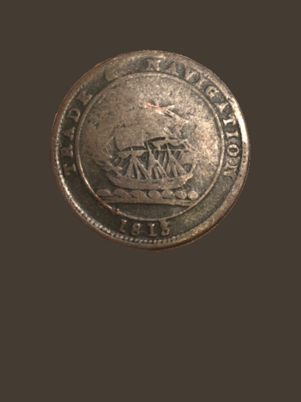 1813 Canadian Provinces Trade & Navigation Half Penny Token - F (Fine) condition