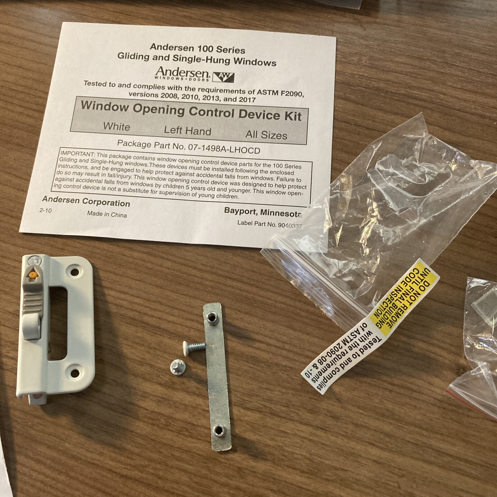Andersen 100 Child Window Opening Control Device  9130514 -single & hung gliding