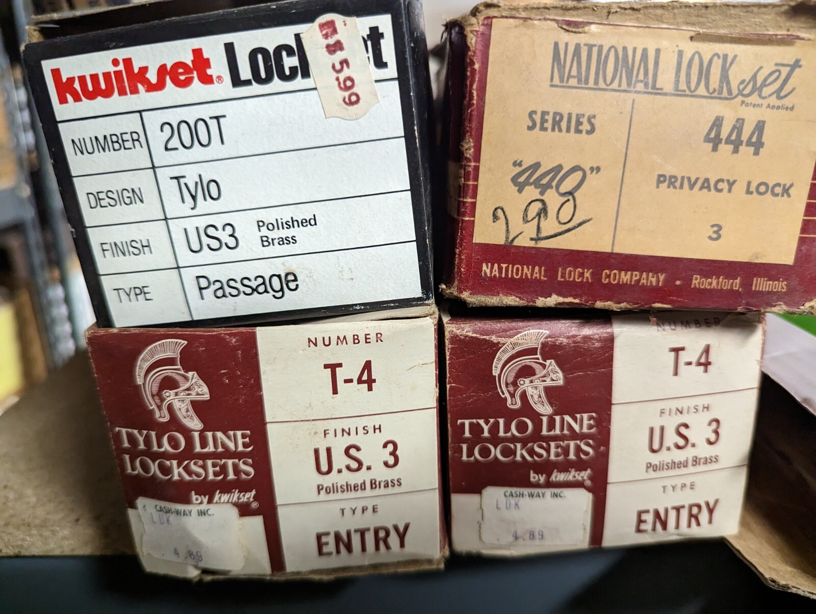 Vintage Lot 4 Old Stock Kwikset Tylo Gold Lockset National Lock T-4 200T 444 USA