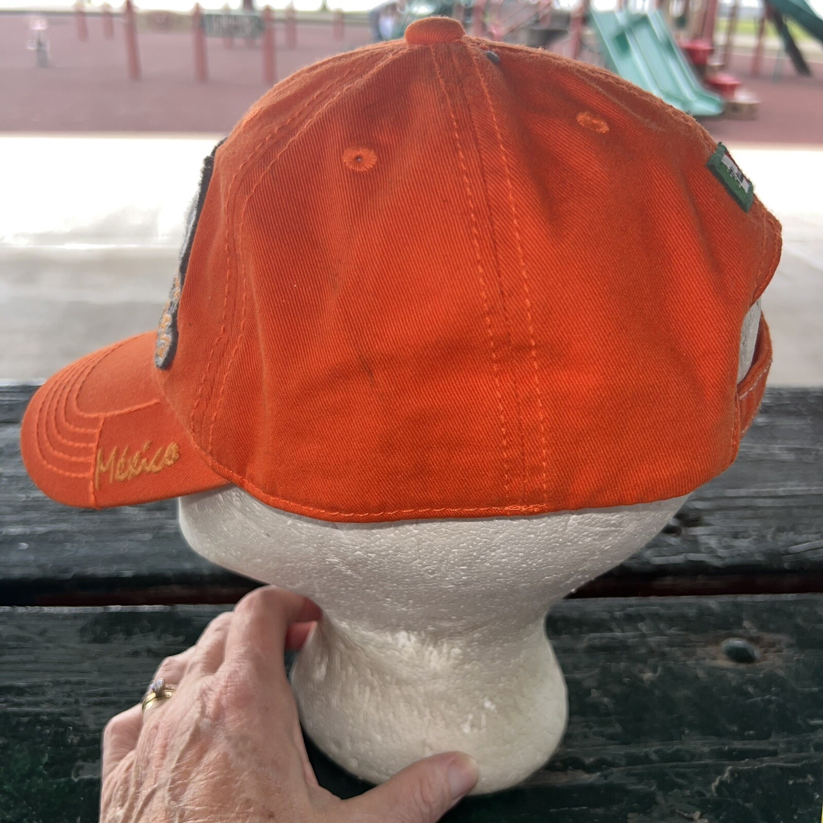 CABO San Lucas Gray Felt Patch on Orange Hat Cap Strap Buckle Mexico Patch EUC