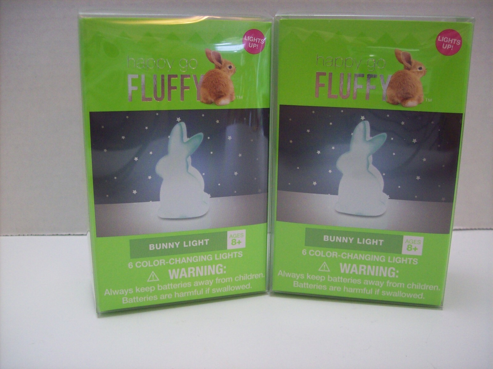 Lot of 2 Bunny Night Lights 6 Color Changing Lights Battery Operated Included
