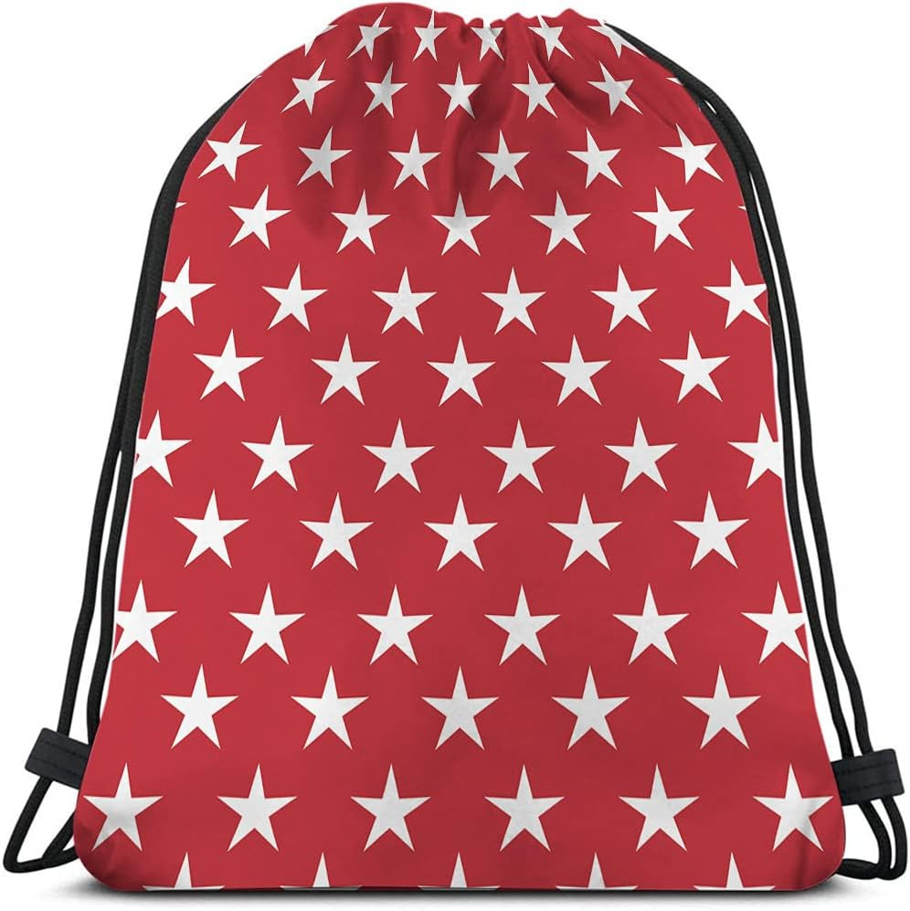 White Stars Drawstring Bags Backpack Bag Abstract USA Star Design On The Red Bac