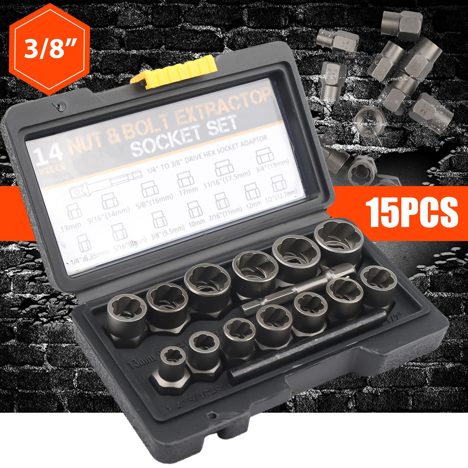 15 Pcs Nut & Bolt Extractor Kit, of Bolt Removal Tool Set, Extractor Socket Tool