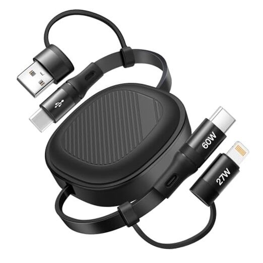 5-in-1 Retractable Multi Charging Cable Fast Charging 60W, USB A/C to