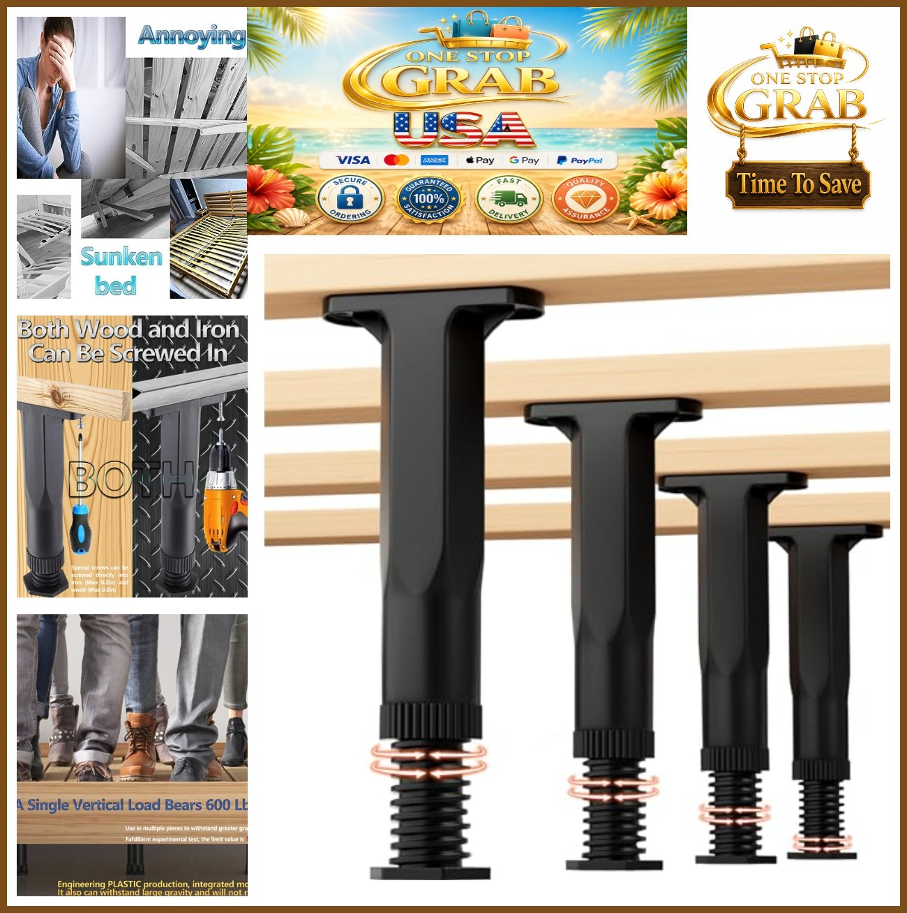 Bed Support Legs Adjustable 5.9-11 Inch 4 Pack 600lb Capacity Bed Frame
