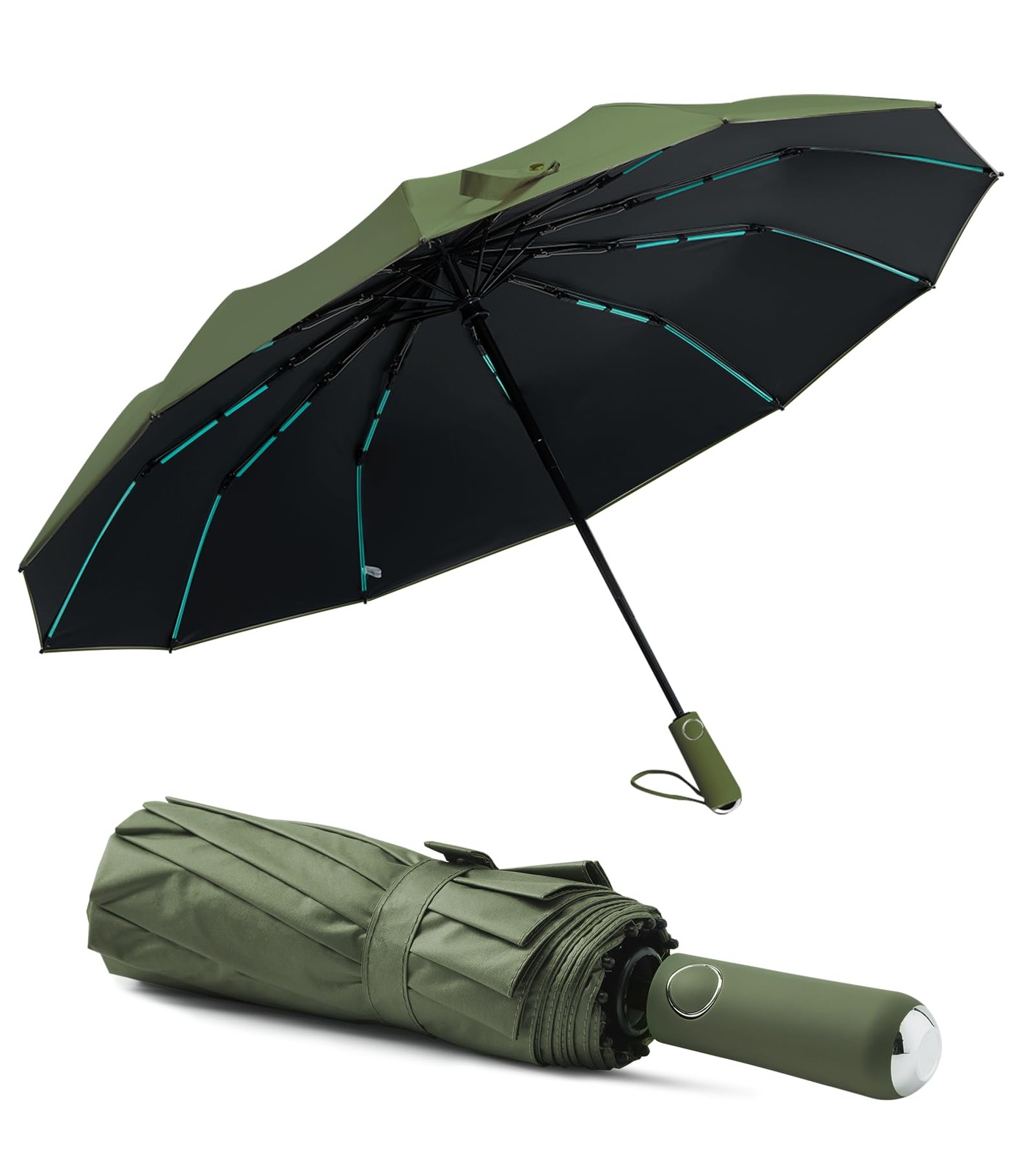 Lantusire Large Double-Ribs Umbrella Automatic Folding Umbrella, B. Green