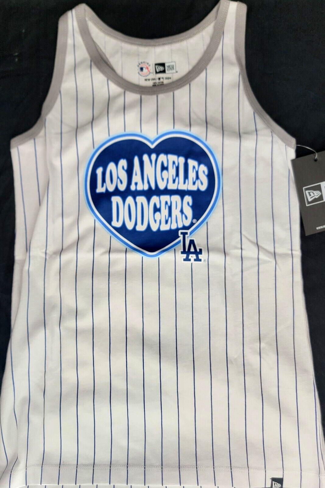 NEW Los Angeles LA Dodgers New Era Striped White Heart Tank Top Shirt Girls 7/8