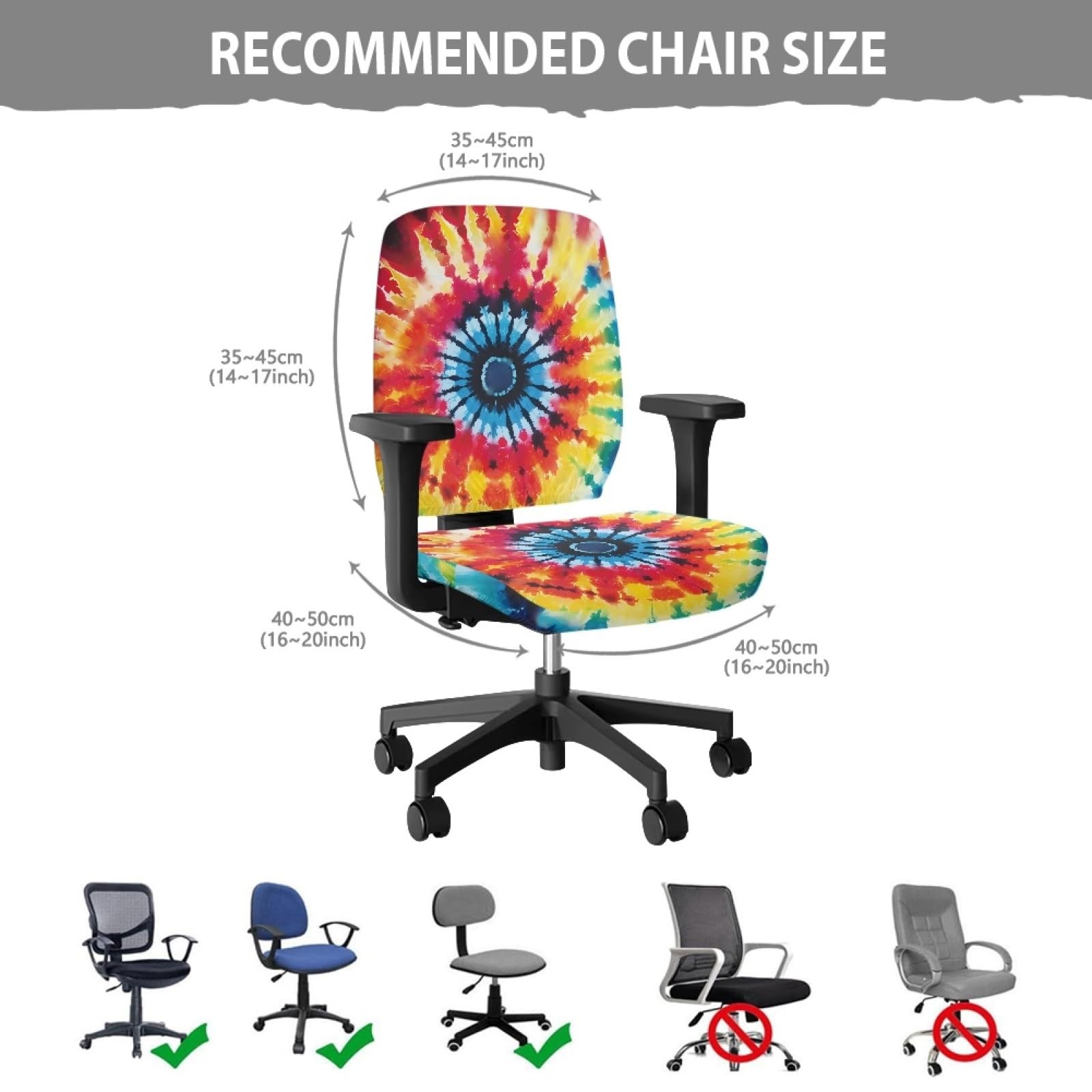 Colorful Tie Dye Computer Office Chair Cover for Polyester Desk Task Chair Sl...