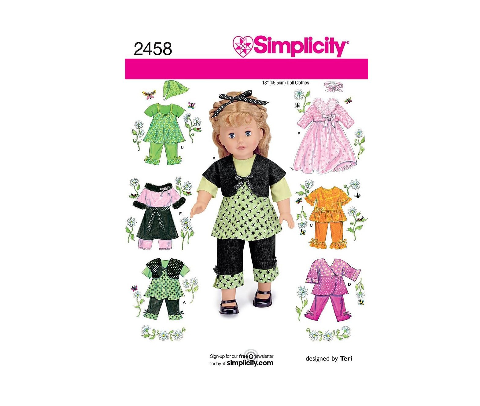 18" Doll Clothes Simplicity Pattern 2458 Sundress Shrug Scarf Skirt Slip Jacket