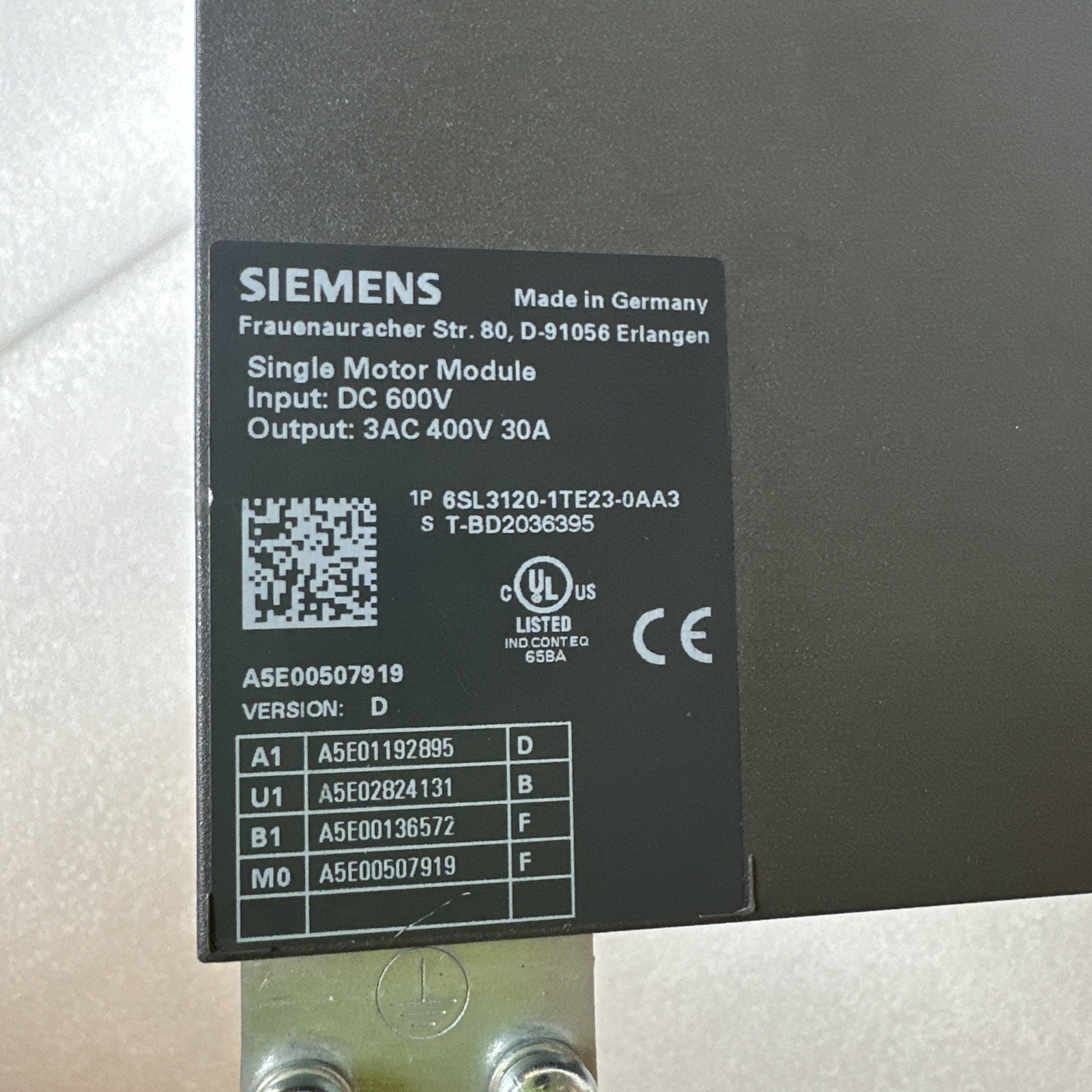Siemens Sinamics 6SL3120-1TE23-0AA3 Single Motor Module