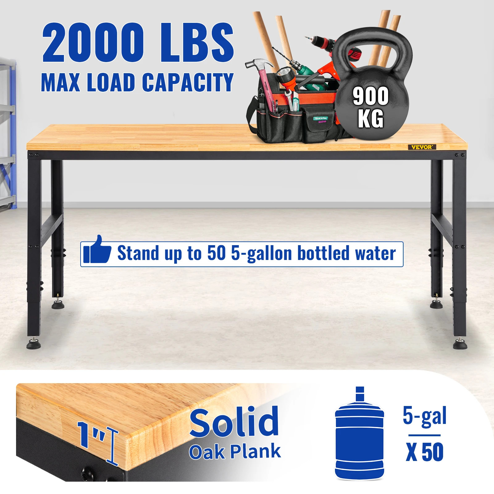 2000lbs Adjustable Workbench 48/61" L x 20" W Work Table with 28.3"-38.1" Height