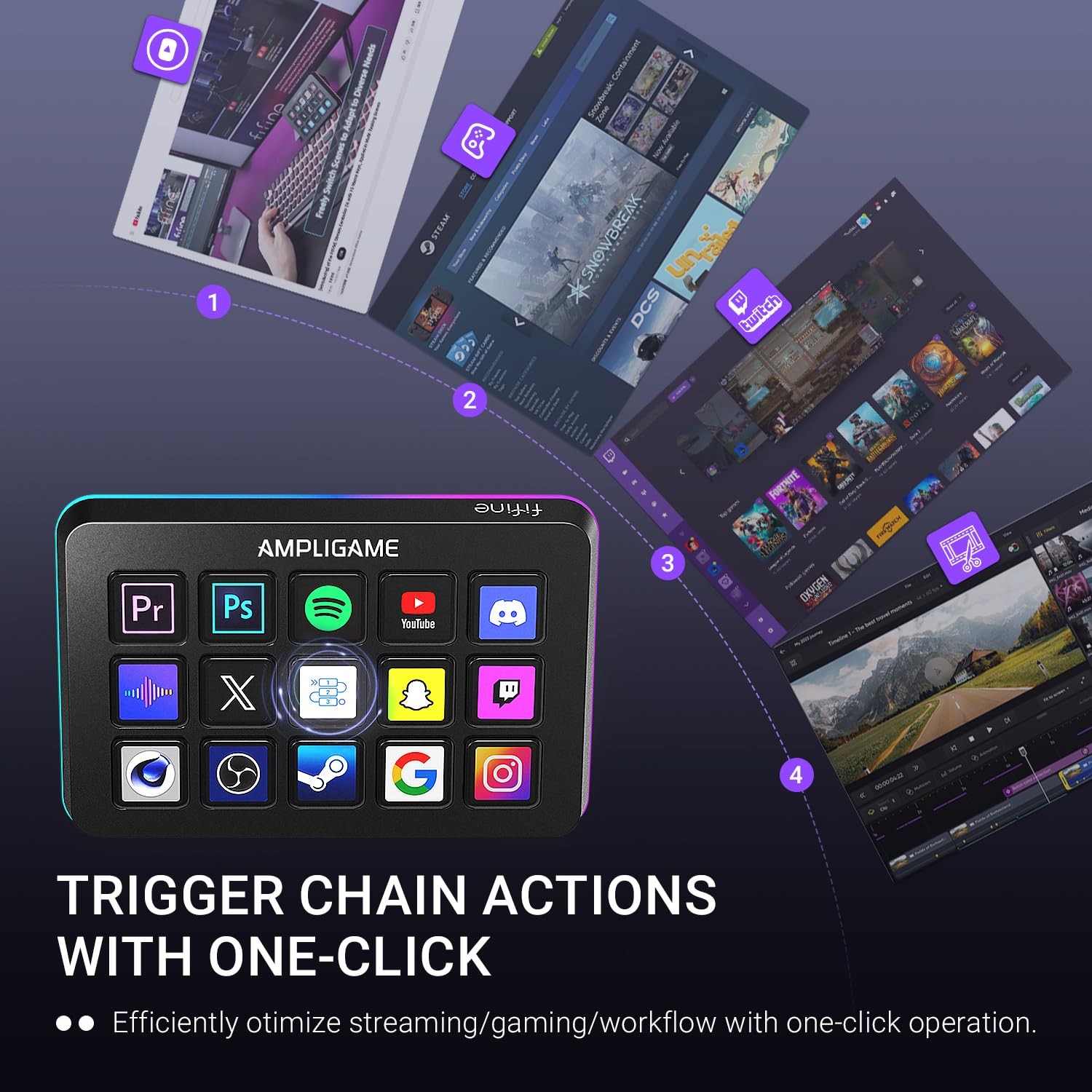 Fifine Ampligame Stream Controller 15 Macro Keys Streaming Keyboard Trigger