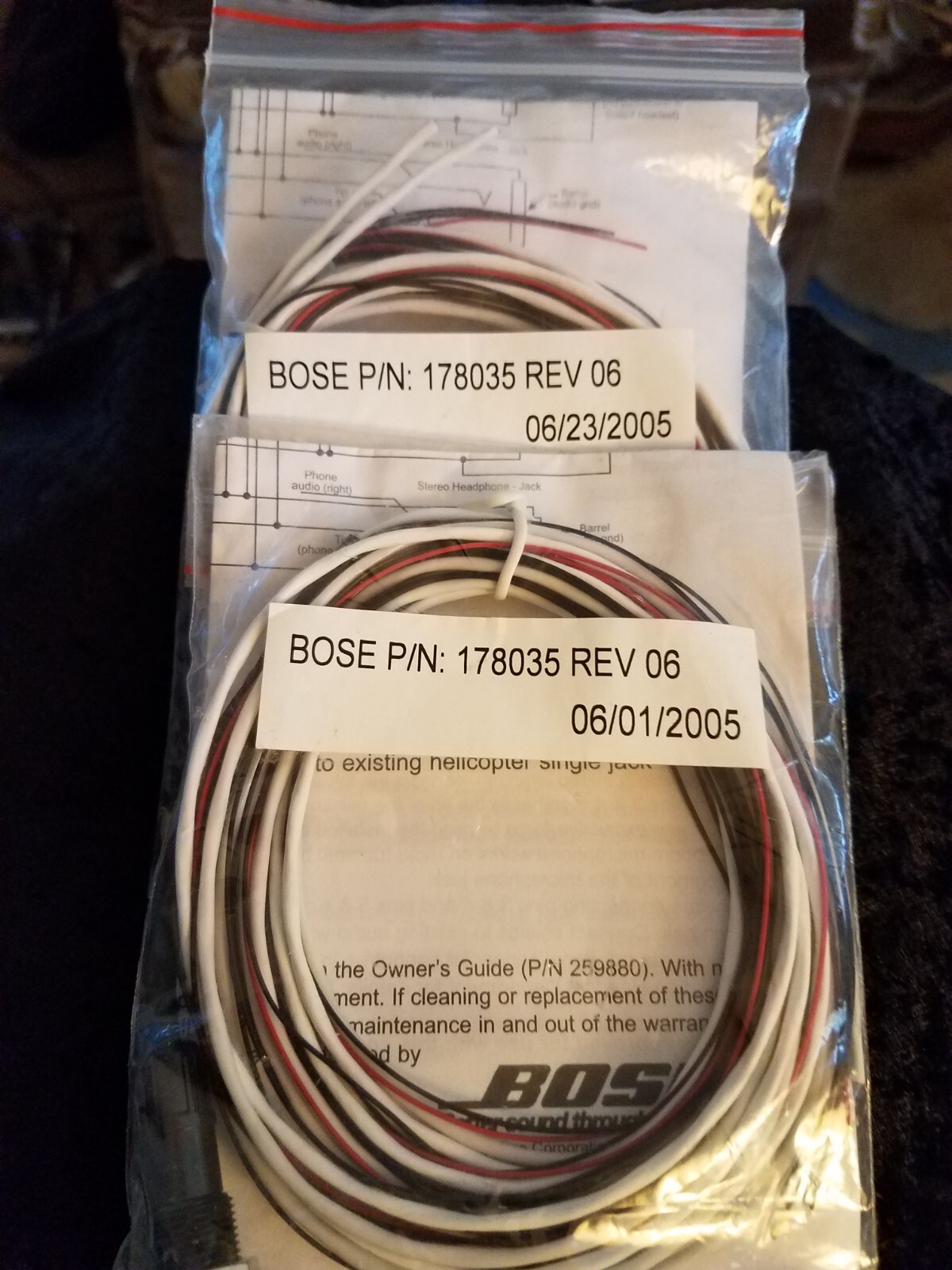 Aviation Spares 2Ea. BOSE Headset Stereo Jack Install wiring kits PN178035 Rev 0