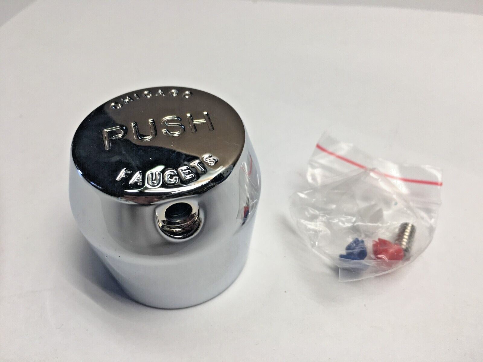 CHICAGO FAUCETS 190-PPNF PUSH BUTTON HANDLE RED / BLUE & WHITE BUTON INCLUDED