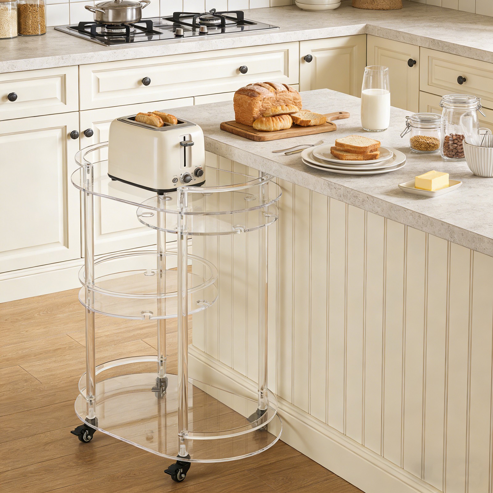 3 Tiers Clear Rolling Storage Rack, Acrylic Bar Cart, Movable Organizer Trolley