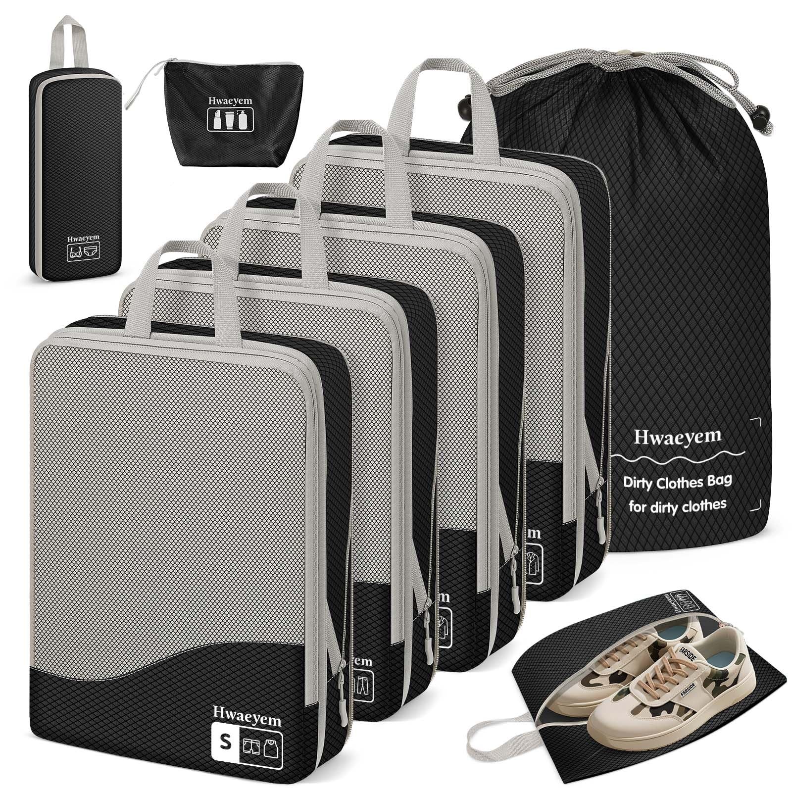 Compression Packing Cubes 8 Set, Dual Zipper Compression Packing Cubes for Tr...