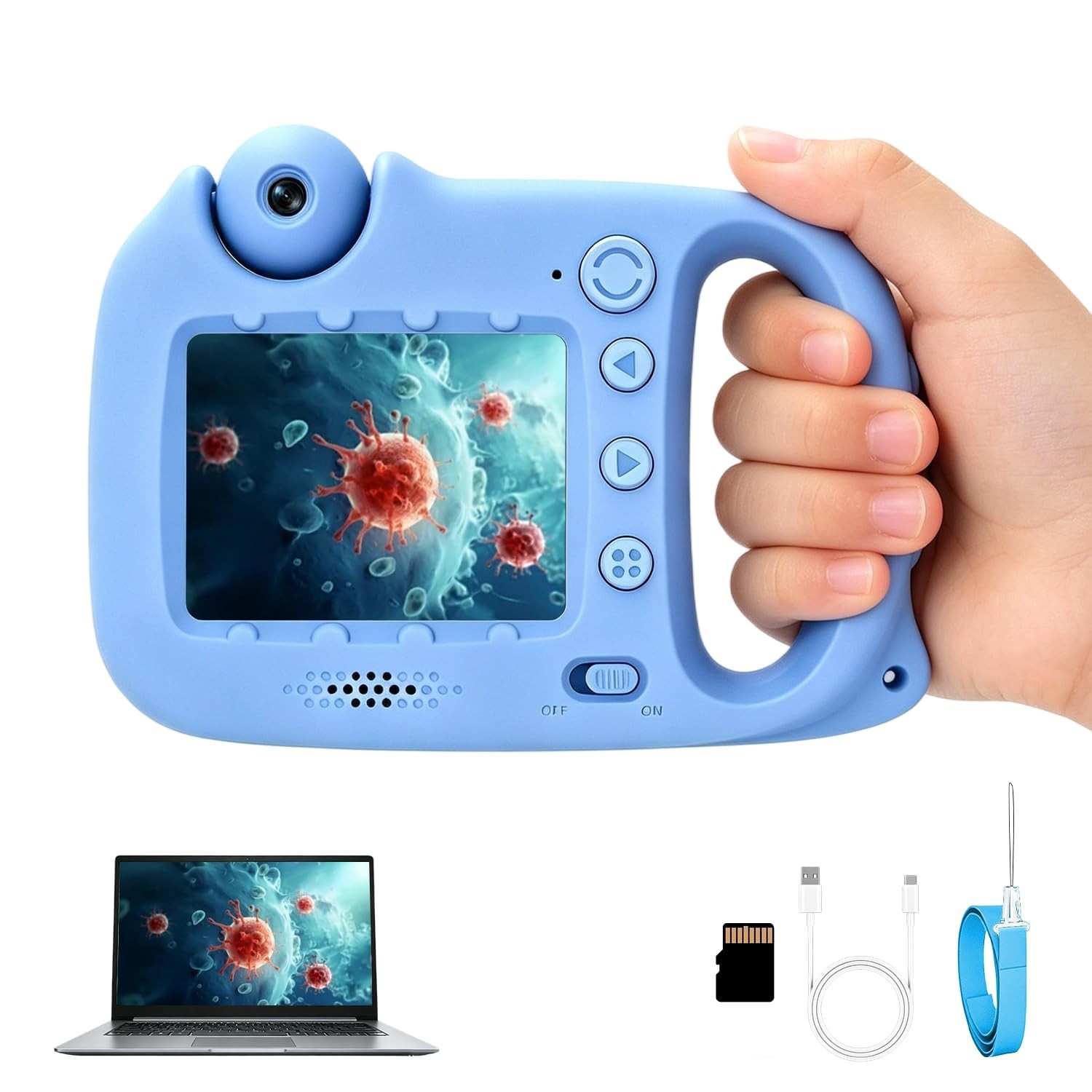Kids Microscope Camera, 1000X Handheld Digital Microscope with Flip-Up...