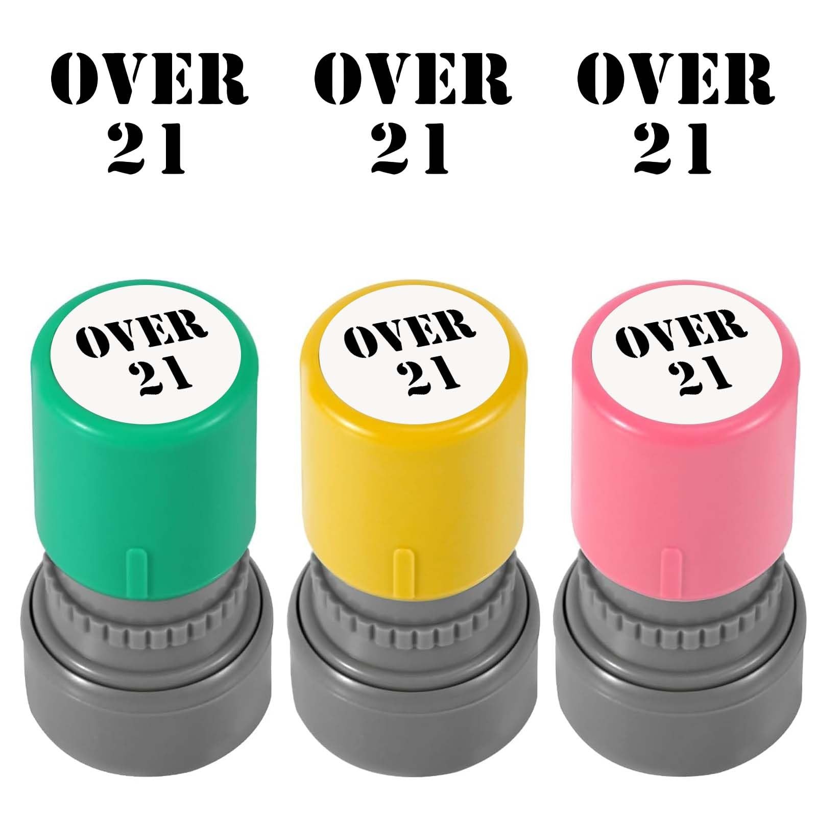 3 Pack Over 21 Stamp Hand Stamps Self-Ink Drink Party Festival Club Event