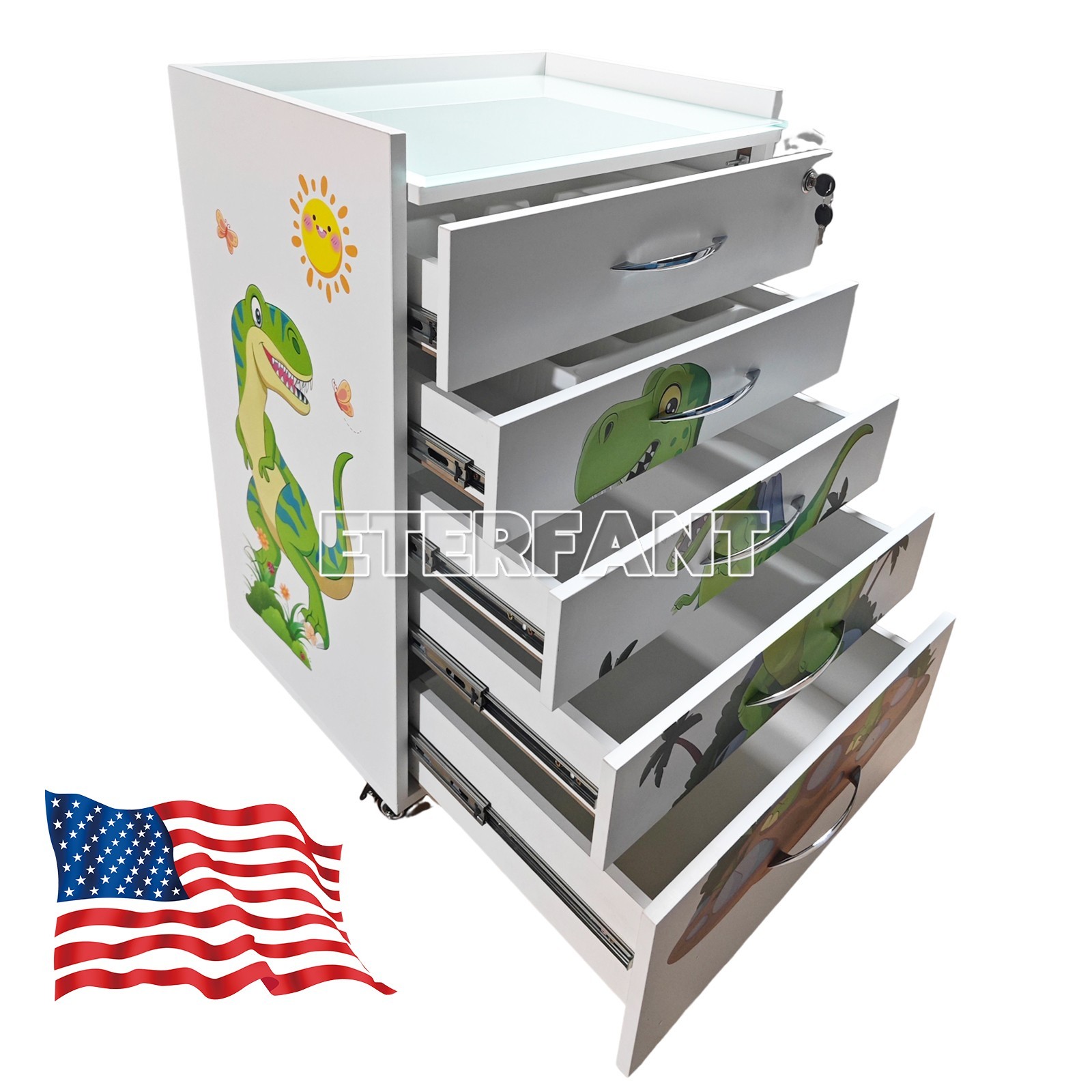5 Drawers Trolley Rolling Cart Acrylic Mobile Cartoon Wooden Cabinet Cart