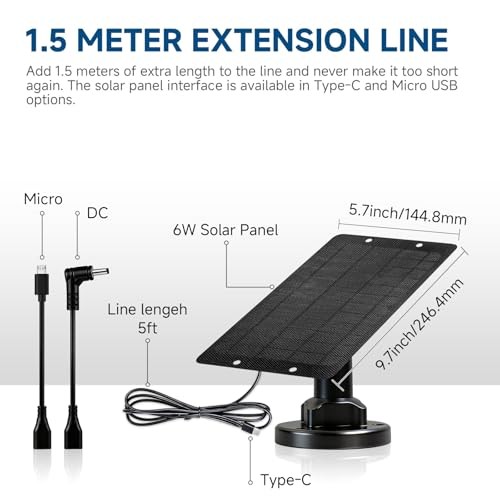 6W 5V Solar Panel with Type-C, Micro USB & Barrel Connectors, Universal Camera
