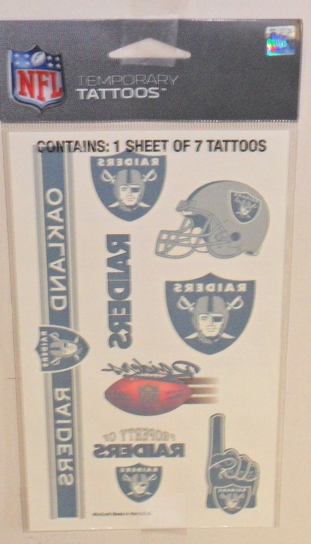 LAS VEGAS RAIDERS TEMPORARY TATTOOS 1 SHEET 7 TATTOOS FAST FREE SHIPPING