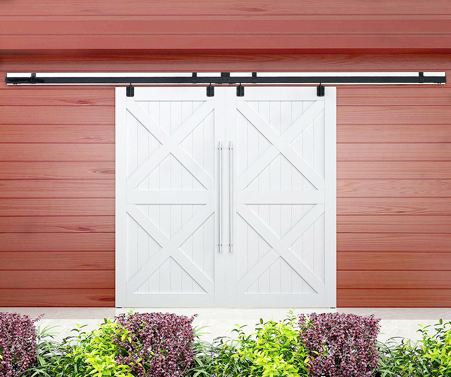 Exterior Double Sliding Barn Door Hardware Black Box Track Wall Mount Bracket