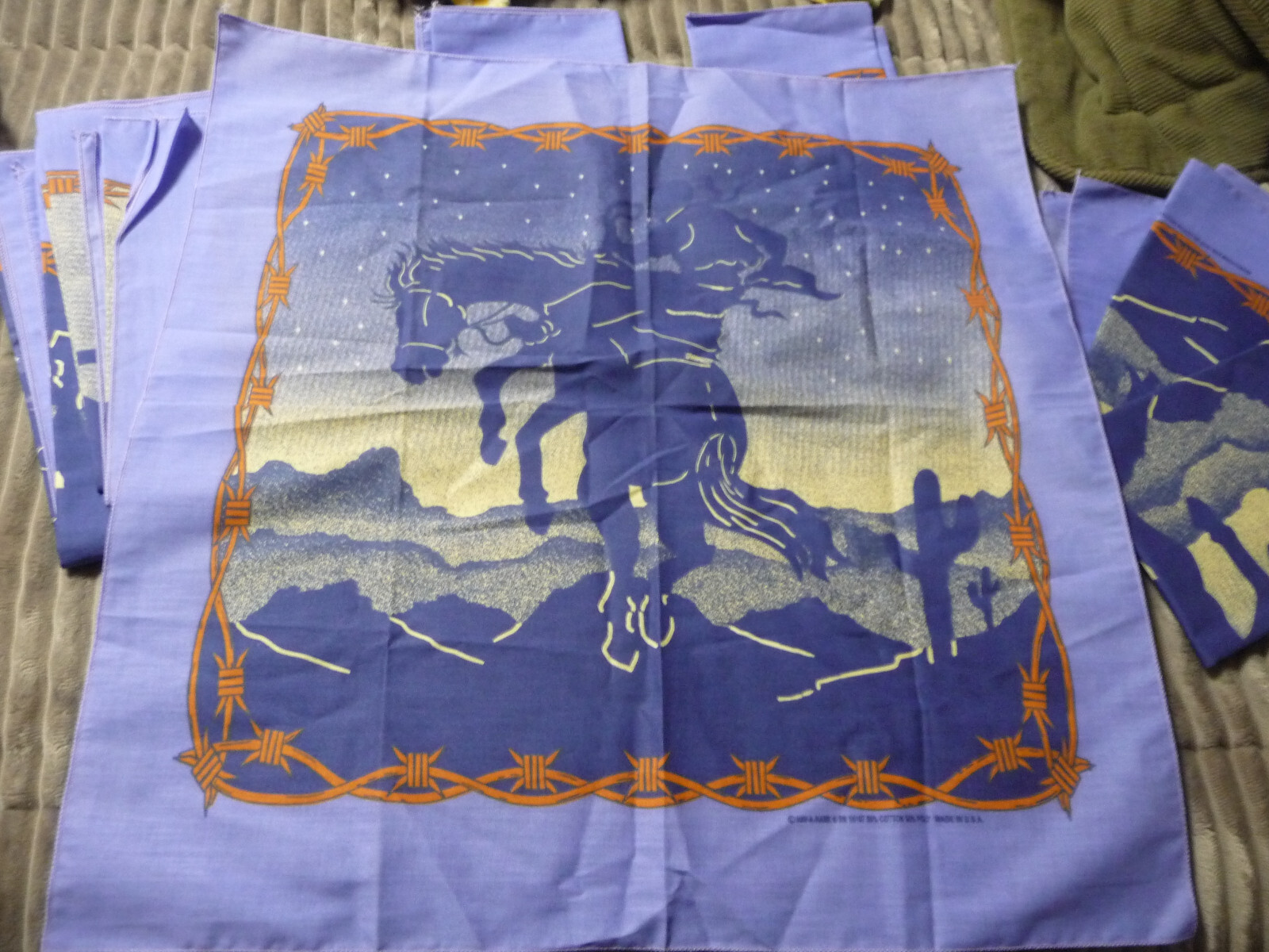 Lot 3 Hav-A-Hank  Bandanas SW Cowboy Horse Cacti Poly Cotton 15187 NOS USA