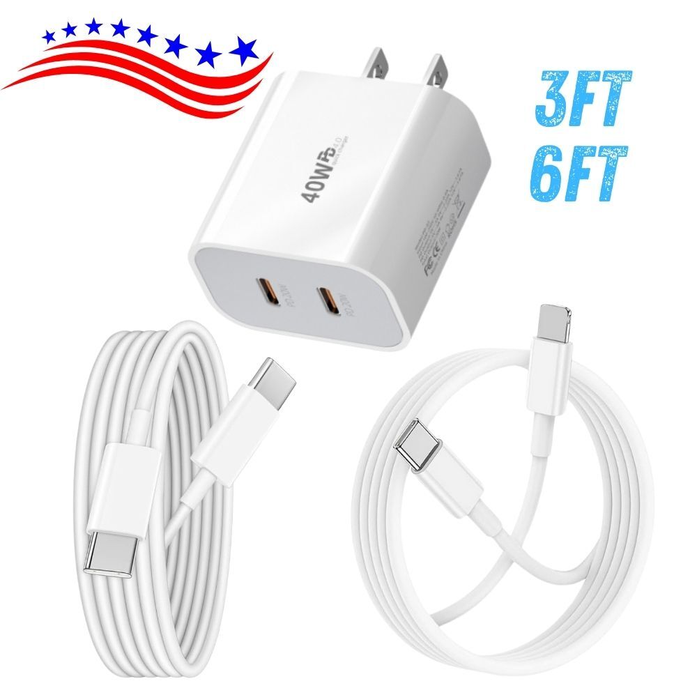 Fast Wall Charger Dual PD 40W Power Adapter For iPhone 17 16 15 Pro Max 14 13 12