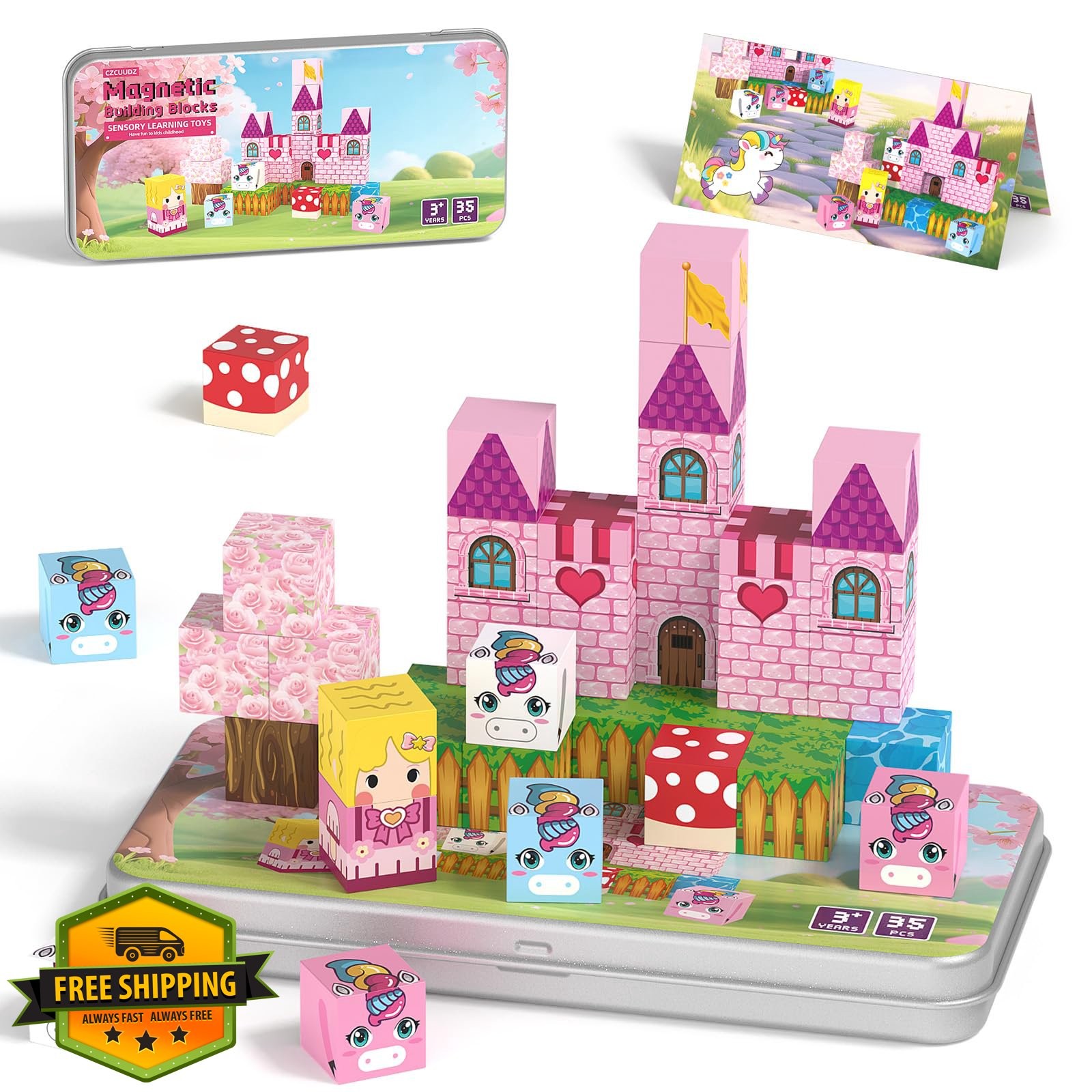 CZCUUDZ Mini Magnetic Blocks Travel Box 35PCS STEM Unicorn Toy Toddlers Ages 3-8