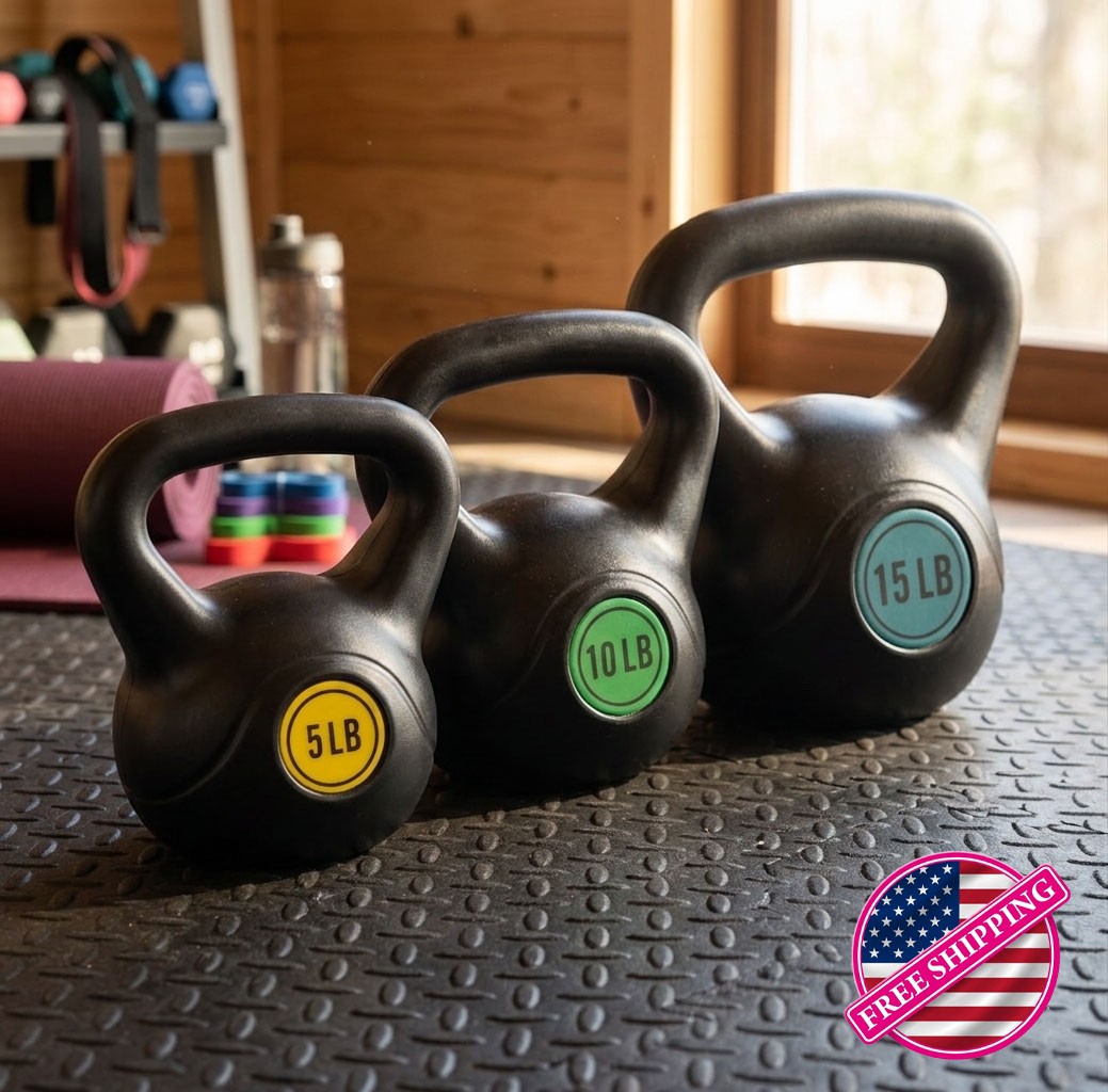 30 Lbs Wide Grip Kettlebell SET 5, 10, 15Lbs Vinyl-Coated, Resistance Training