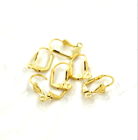 20 Earring Wires Gold Tone Lever Back 10 Pairs 17mm x 11mm - Z831