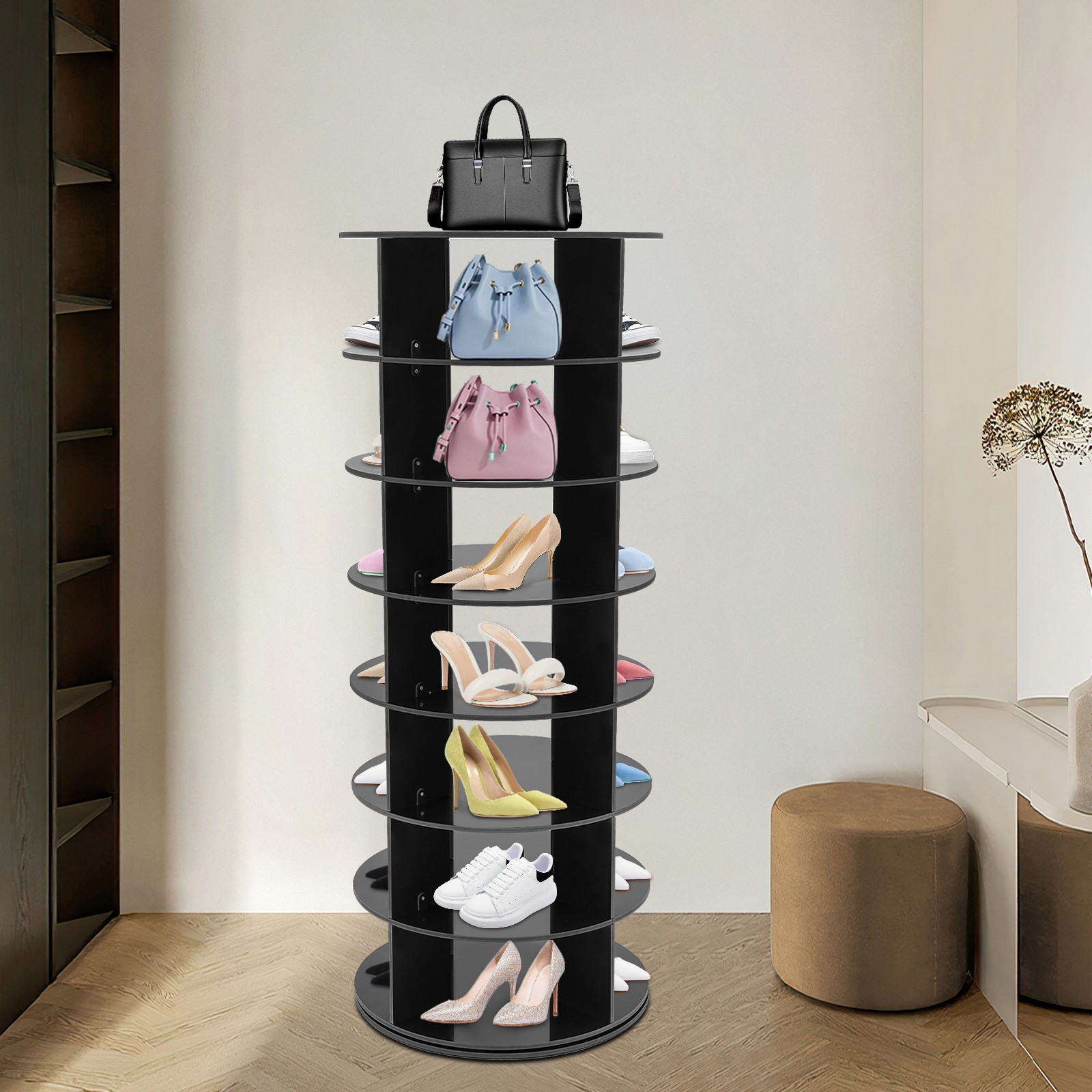 360° Rotating Shoe Rack 7-Tier Spinning Shoe Rack 152cm H Shoe Storage Organizer