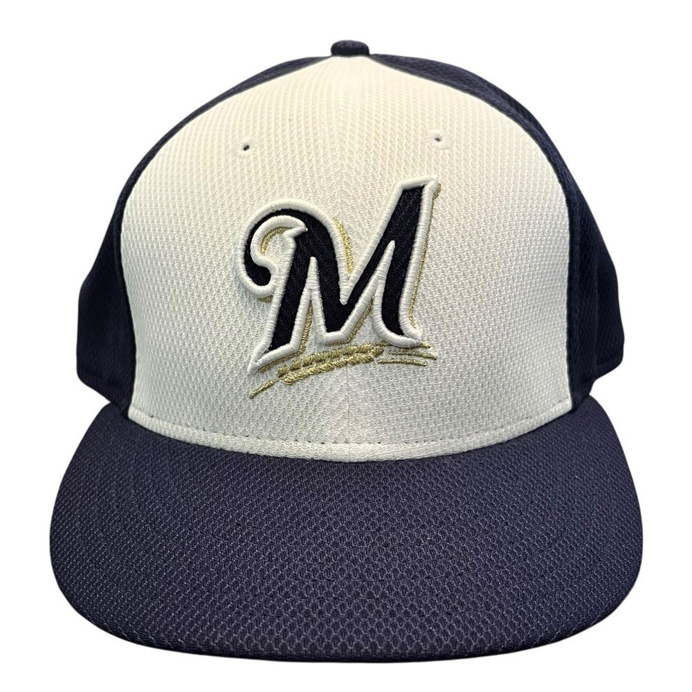 Milwaukee Brewers New Era 59FIFTY Fitted Hat 7 1/4 Navy White Low Crown MLB Cap