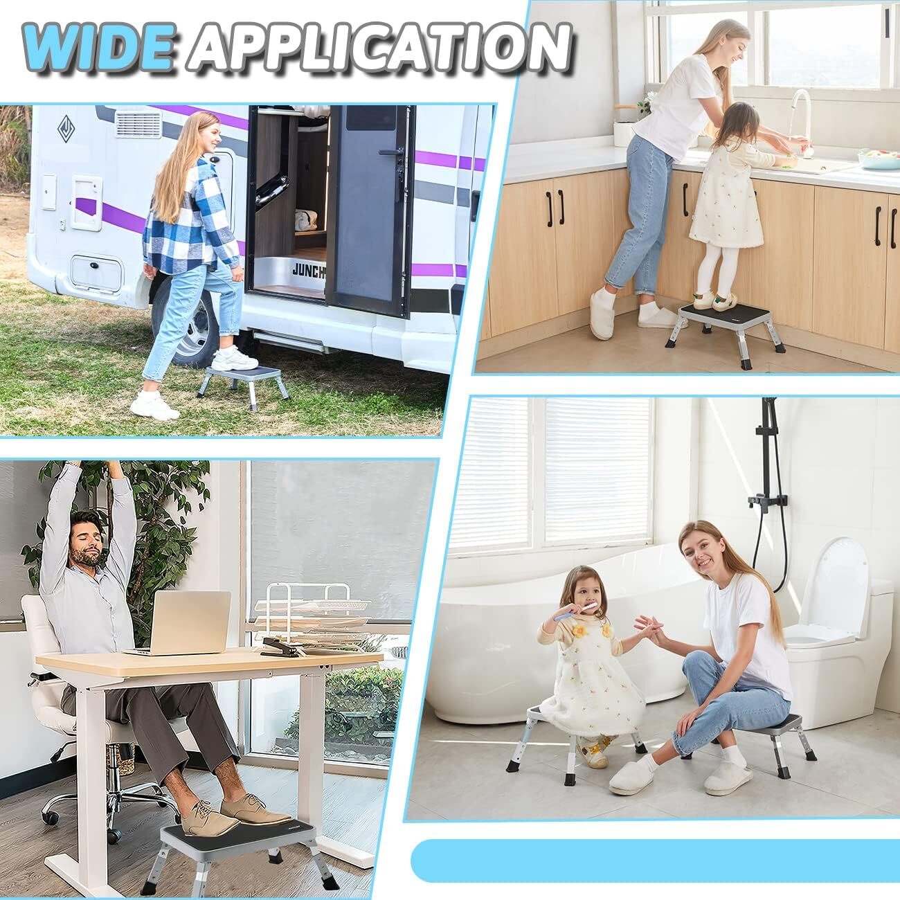 3 Levels Adjustable Folding Step Stools For Adults, Sturdy Metal Rv Step Stool,