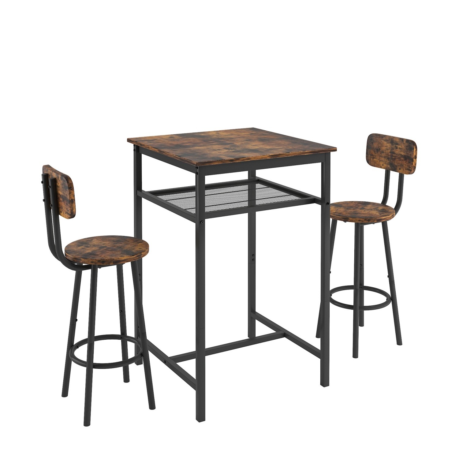 3 Piece Bar Table Set Counter Height Dining Kitchen Pub Table with 2 Bar Chairs