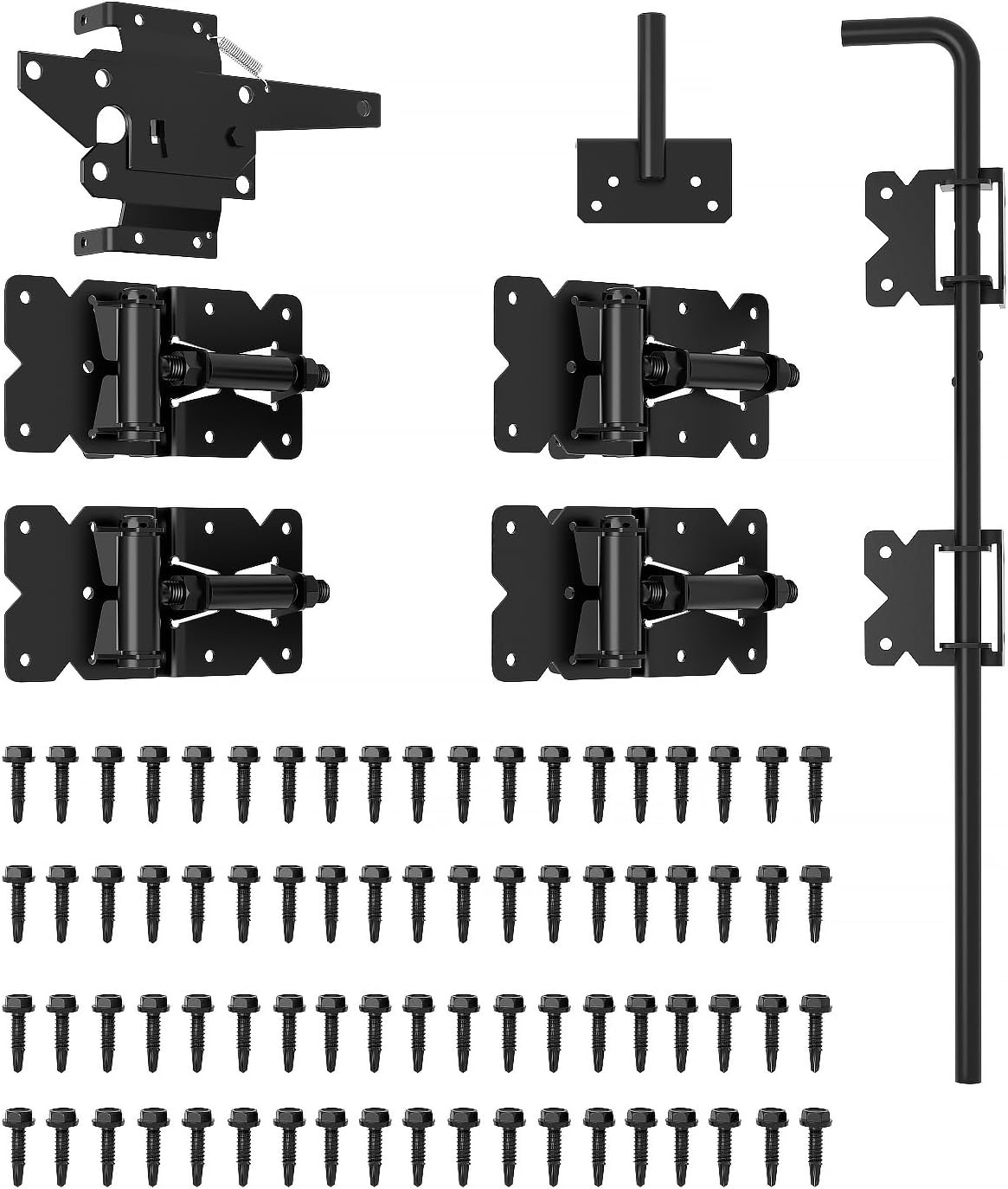 Heavy Duty Self Closing Fence Hinges & 24" Drop Rod for Secure Gates