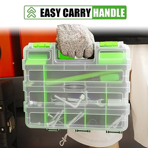 Tool Box with Transparent Lid, Double Side 34-Compartments 2 PACK Green