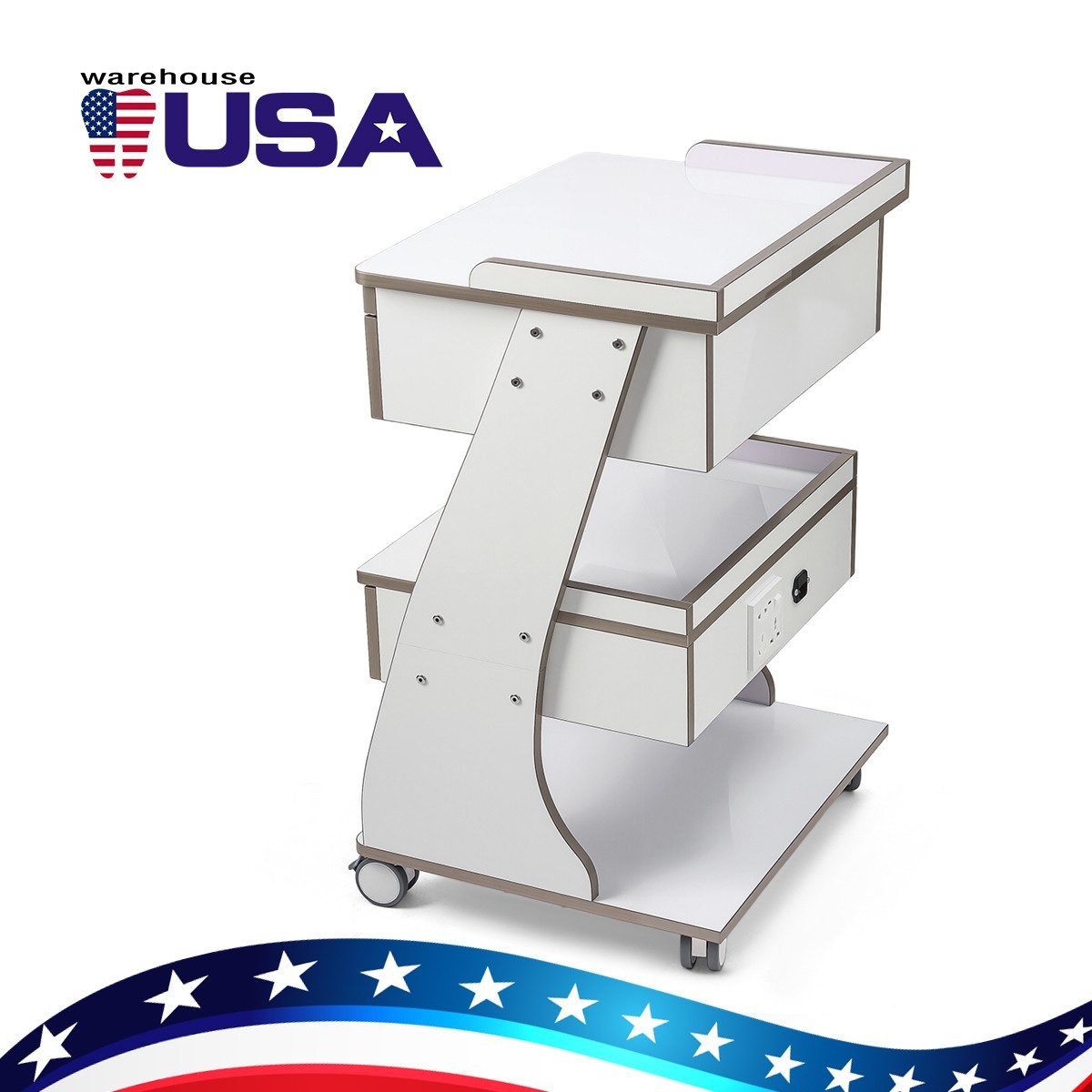 Dental Storage Cabinet Double-Drawer 3 Layer-Tier Cart Tools Socket High-Gloss