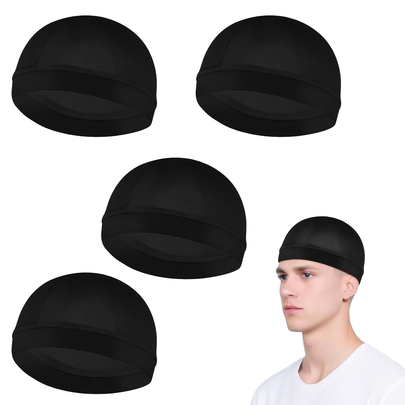 4 Pcs Wave Cap,Silk Wave Sleep Hair Cap for Black Men, Mens Night Elastic Band