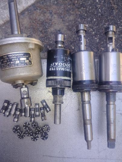 4 taping heads with strait shank and morse taper shank also extra collets