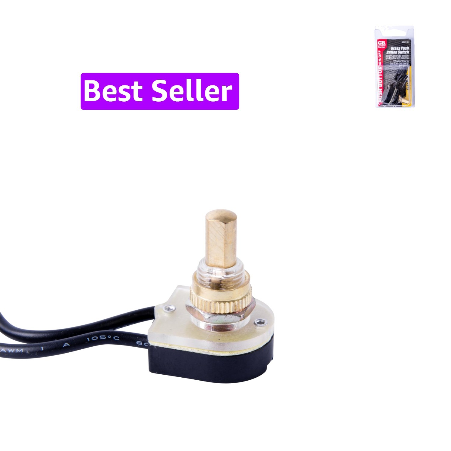 Double Insulated Electrical Push Button Switch, SPST, ON-OFF, 6 A/125V AC, 6 ...