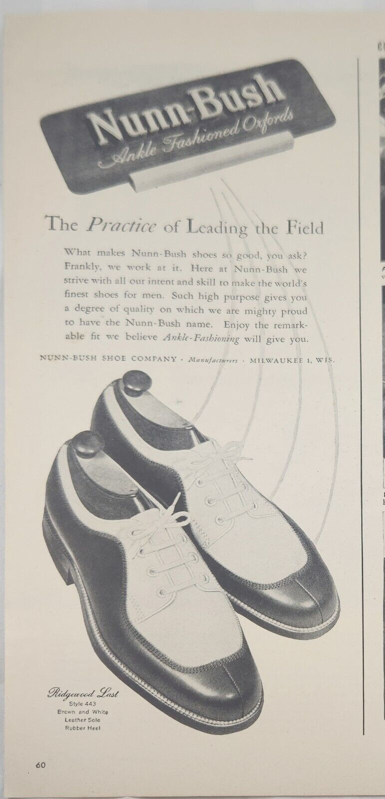 1947 Nunn Bush mens Shoe vintage ad the practice of leading the field