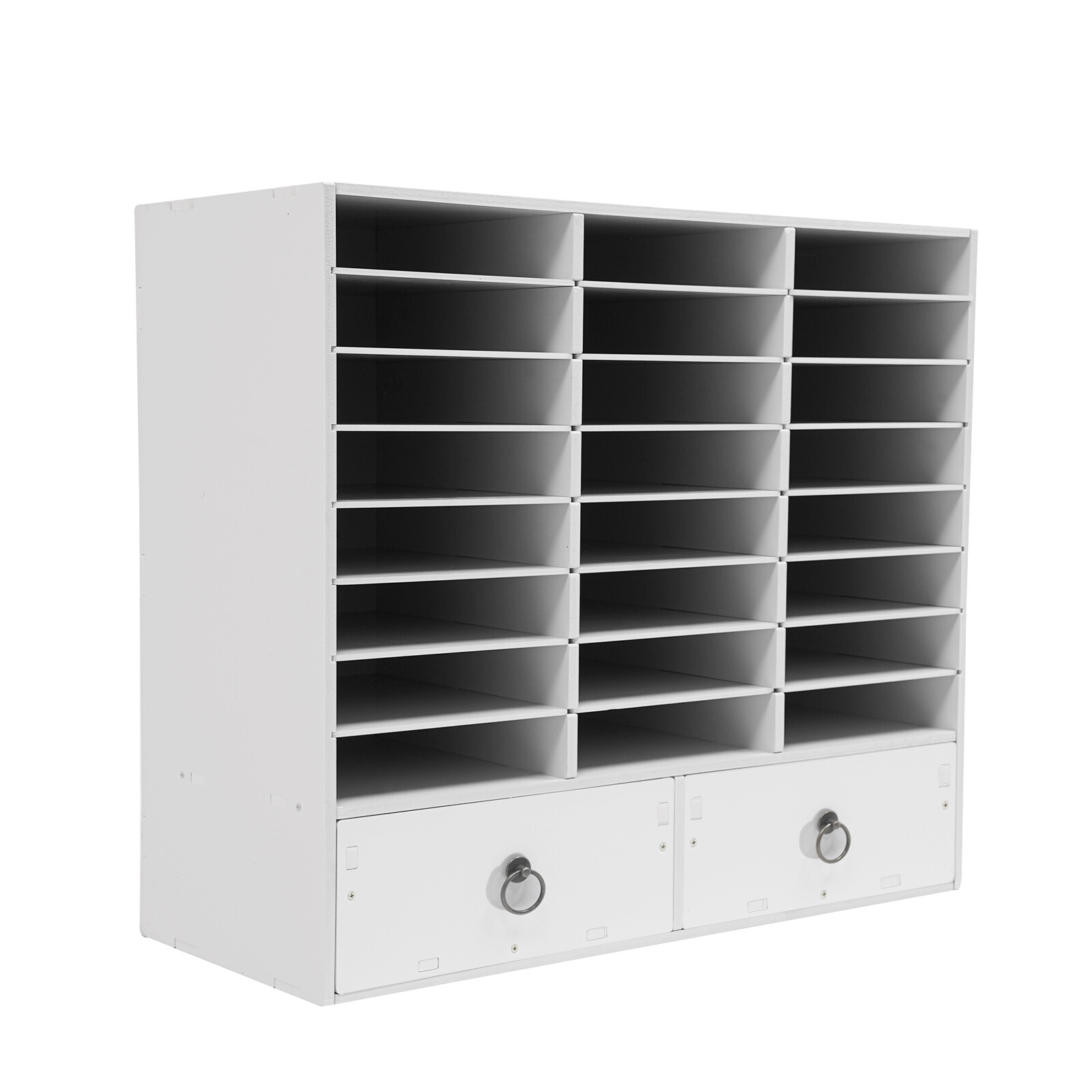 24 Compartments Paper and Mail Organizer Storage Cabinet and 2 Drawers