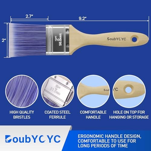 Paint Brushes - 2" Flat Brushes, Paint Brush Set, Wood Paint Brushes for 4 Pack