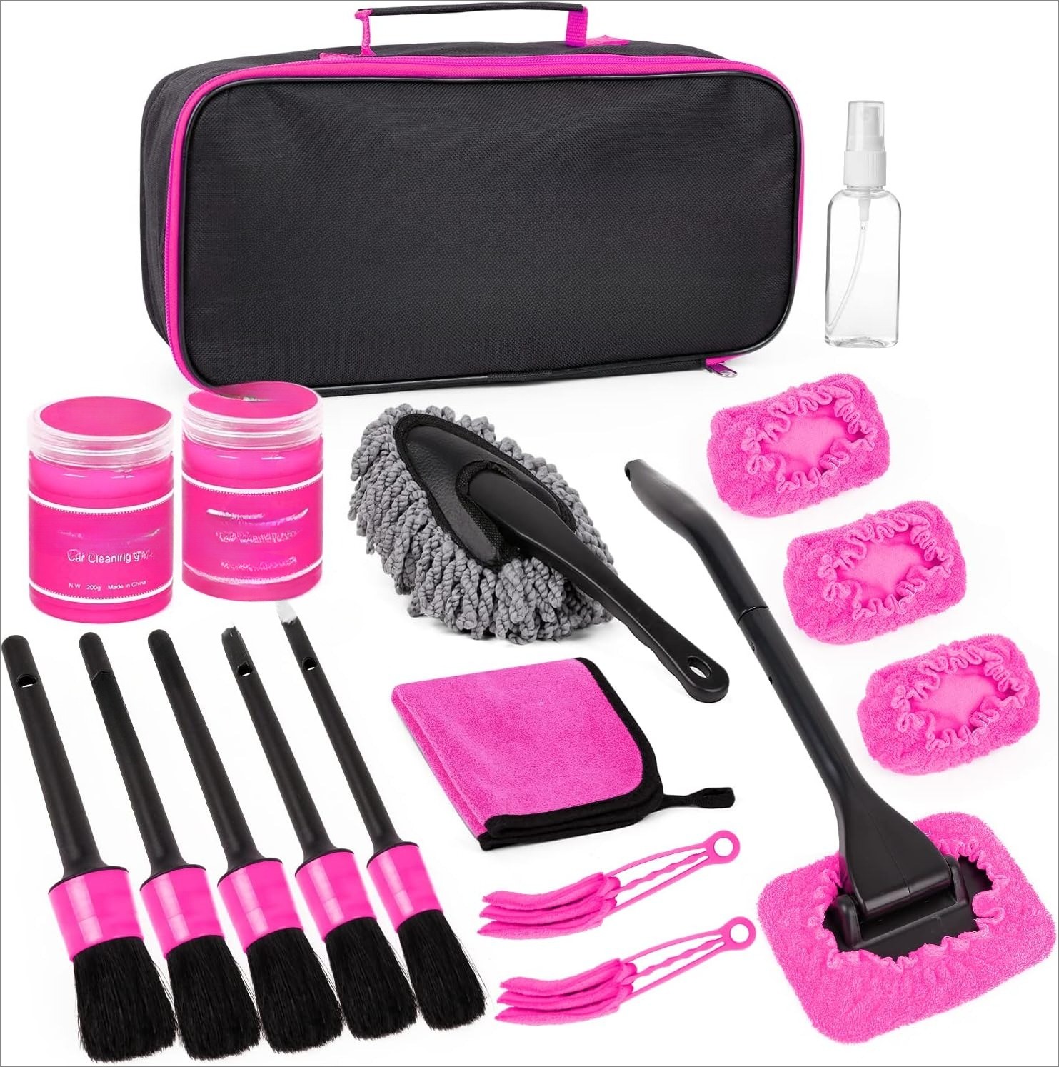 Pink Car Dust Removal Kit, Perfect Car Detailing Brush Set