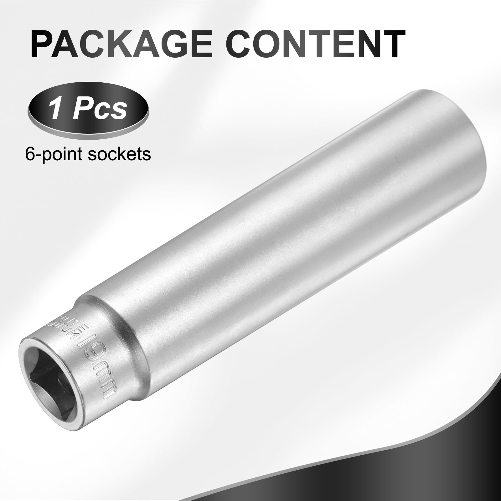 6 Points Deep Socket 1/2" Drive 19mm Nickel Plating Flip Sleeve 4.7" Long