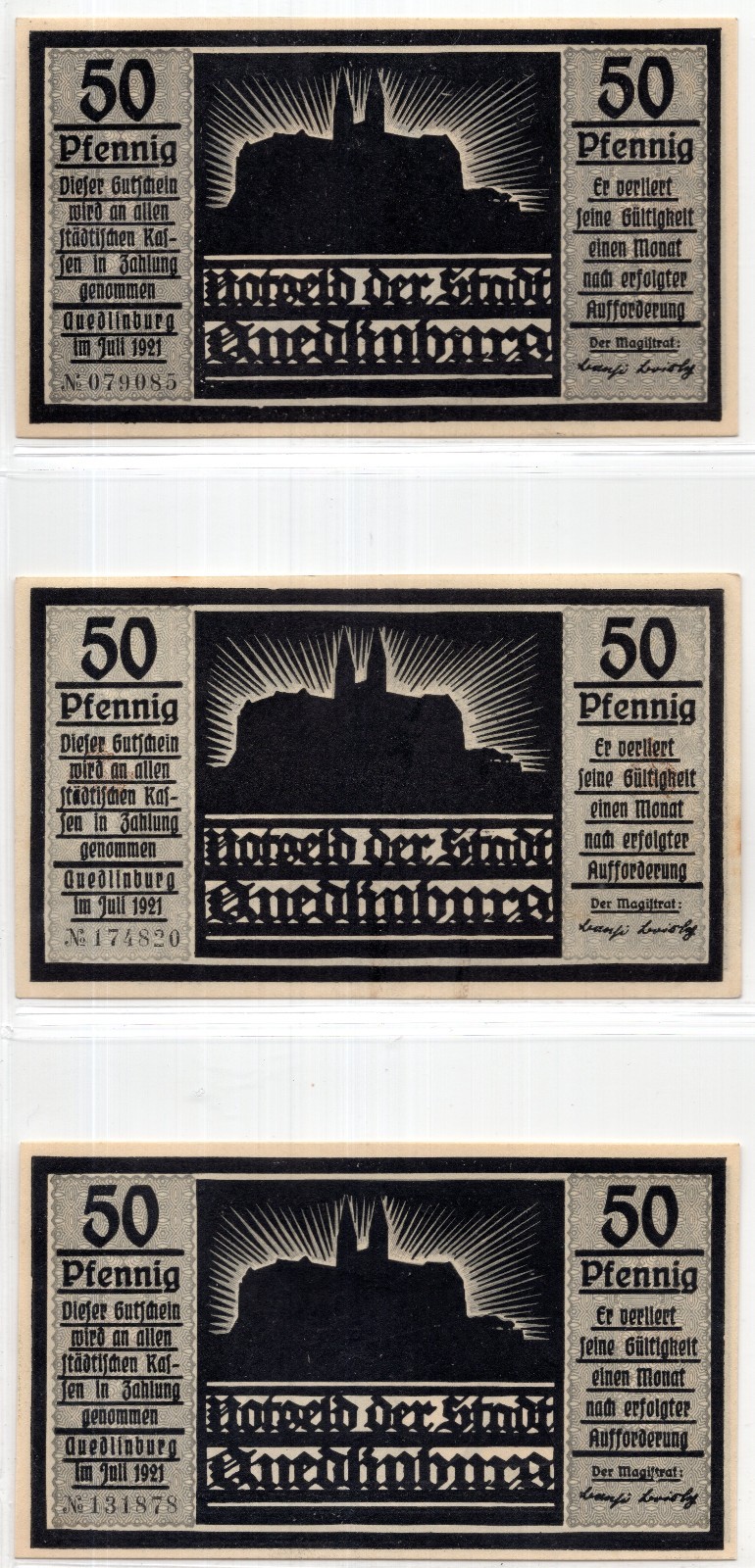 1921 Germany Quedlinburg Notgeld Set of 6 Notes (2696)