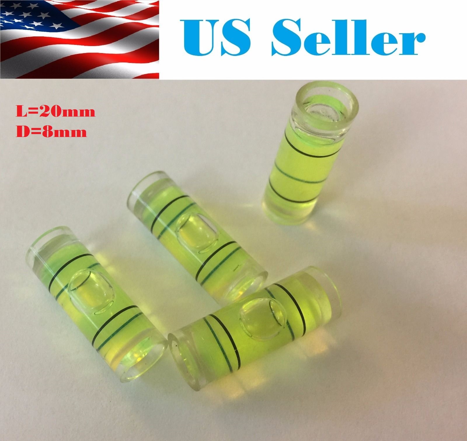 4 PCs D 8mm L 20mm Acrylic Tube Bubble Spirit Level Vial Measuring Instrument