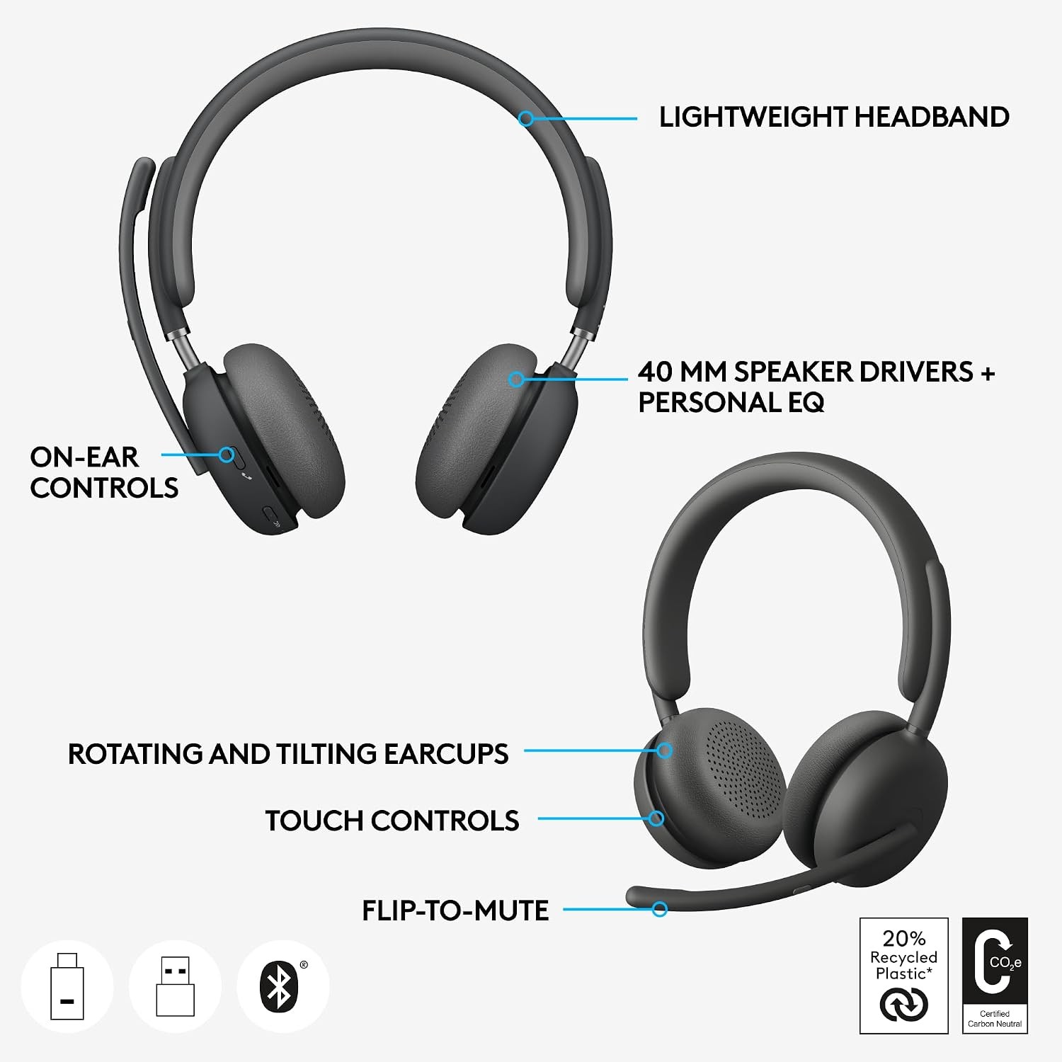 Logitech Zone Wireless 2 UC Bluetooth ANC Headset Graphite
